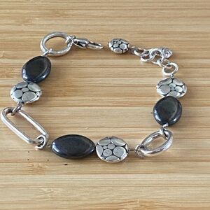Brighton Gun Metal & Silver Etched Beads with PaperClip Link Bracelet